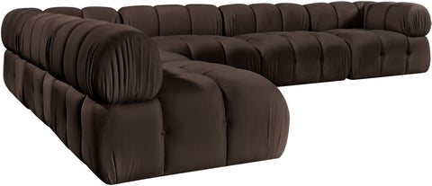 Camden Brown Velvet Performance Fabric Upholstered Sectional, 6-Piece (Style 2)