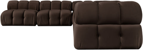 Camden Brown Velvet Performance Fabric Upholstered Sectional, 6-Piece (Style 2)