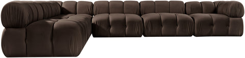 Camden Brown Velvet Performance Fabric Upholstered Sectional, 6-Piece (Style 2)