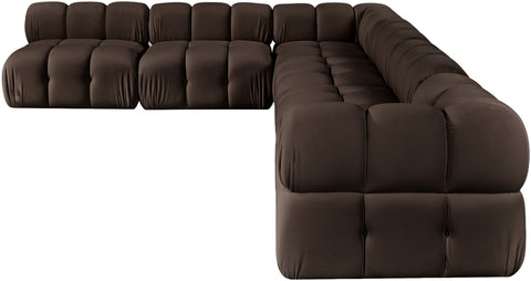 Camden Brown Velvet Performance Fabric Upholstered Sectional, 6-Piece (Style 2)