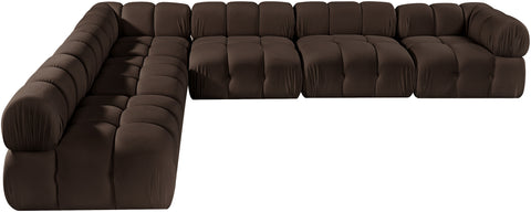 Camden Brown Velvet Performance Fabric Upholstered Sectional, 6-Piece (Style 2)