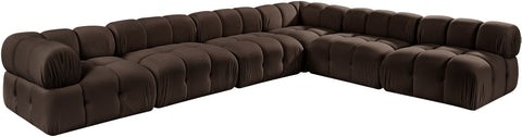 Camden Brown Velvet Performance Fabric Upholstered Sectional, 6-Piece (Style 2)