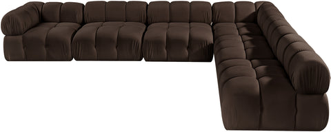 Camden Brown Velvet Performance Fabric Upholstered Sectional, 6-Piece (Style 2)