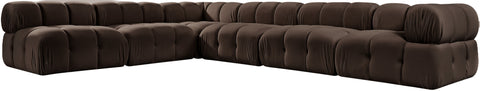 Camden Brown Velvet Performance Fabric Upholstered Sectional, 6-Piece (Style 2)