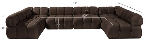 Camden Brown Velvet Performance Fabric Upholstered Sectional, 6-Piece (Style 3)