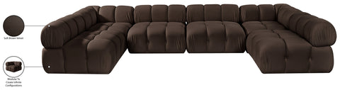 Camden Brown Velvet Performance Fabric Upholstered Sectional, 6-Piece (Style 3)