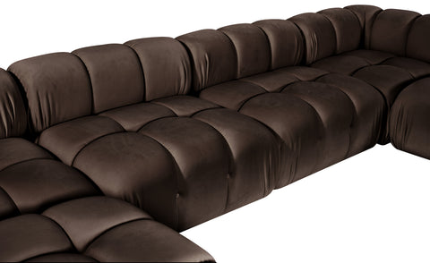 Camden Brown Velvet Performance Fabric Upholstered Sectional, 6-Piece (Style 3)