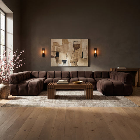 Camden Brown Velvet Performance Fabric Upholstered Sectional, 6-Piece (Style 3)
