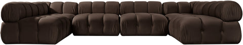 Camden Brown Velvet Performance Fabric Upholstered Sectional, 6-Piece (Style 3)