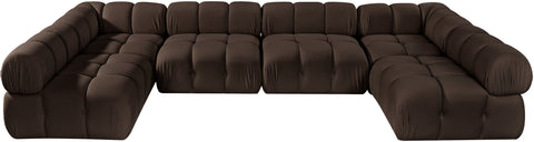 Camden Brown Velvet Performance Fabric Upholstered Sectional, 6-Piece (Style 3)