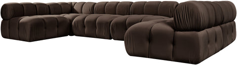 Camden Brown Velvet Performance Fabric Upholstered Sectional, 6-Piece (Style 3)