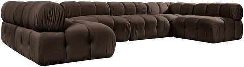 Camden Brown Velvet Performance Fabric Upholstered Sectional, 6-Piece (Style 3)