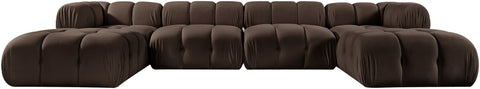 Camden Brown Velvet Performance Fabric Upholstered Sectional, 6-Piece (Style 4)