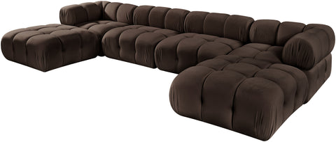 Camden Brown Velvet Performance Fabric Upholstered Sectional, 6-Piece (Style 4)