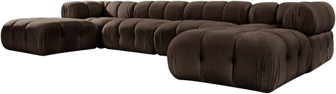 Camden Brown Velvet Performance Fabric Upholstered Sectional, 6-Piece (Style 4)