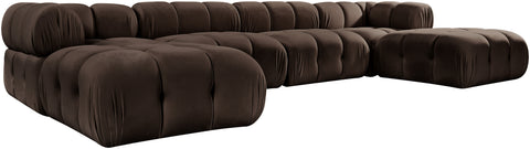 Camden Brown Velvet Performance Fabric Upholstered Sectional, 6-Piece (Style 4)