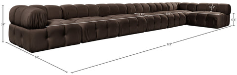 Camden Brown Velvet Performance Fabric Upholstered Sectional, 7-Piece (Style 5)