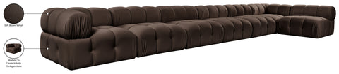 Camden Brown Velvet Performance Fabric Upholstered Sectional, 7-Piece (Style 5)