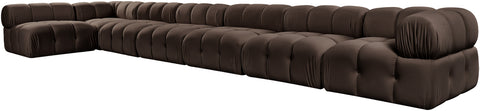 Camden Brown Velvet Performance Fabric Upholstered Sectional, 7-Piece (Style 5)