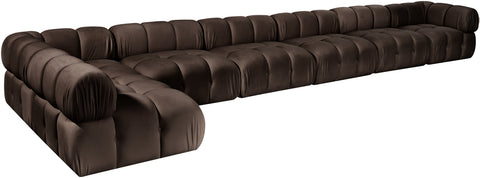Camden Brown Velvet Performance Fabric Upholstered Sectional, 7-Piece (Style 5)