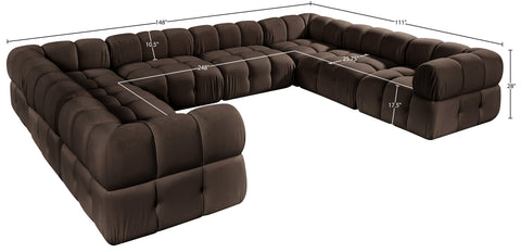 Camden Brown Velvet Performance Fabric Upholstered Sectional, 8-Piece