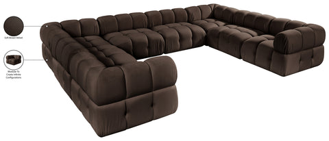 Camden Brown Velvet Performance Fabric Upholstered Sectional, 8-Piece