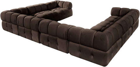 Camden Brown Velvet Performance Fabric Upholstered Sectional, 8-Piece
