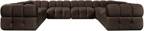 Camden Brown Velvet Performance Fabric Upholstered Sectional, 8-Piece
