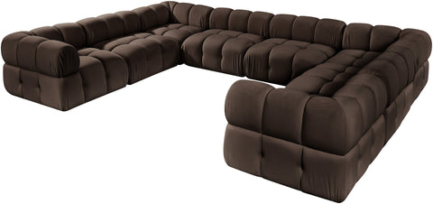 Camden Brown Velvet Performance Fabric Upholstered Sectional, 8-Piece
