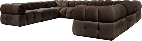 Camden Brown Velvet Performance Fabric Upholstered Sectional, 8-Piece