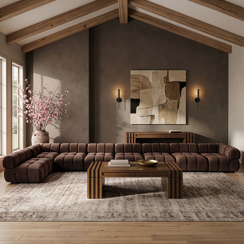 Camden Brown Velvet Performance Fabric Upholstered Sectional, 8-Piece (Style 4)