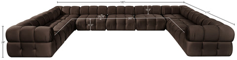 Camden Brown Velvet Performance Fabric Upholstered Sectional, 9-Piece