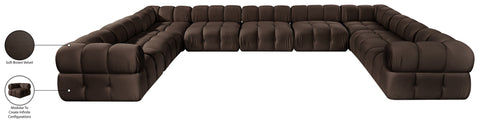 Camden Brown Velvet Performance Fabric Upholstered Sectional, 9-Piece