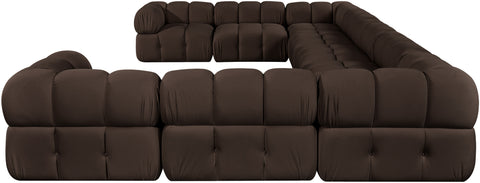 Camden Brown Velvet Performance Fabric Upholstered Sectional, 9-Piece