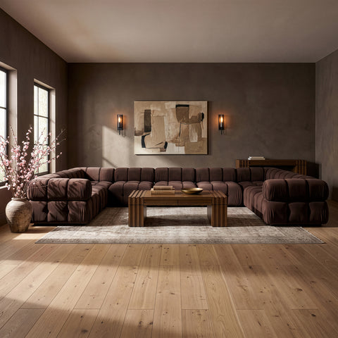 Camden Brown Velvet Performance Fabric Upholstered Sectional, 9-Piece