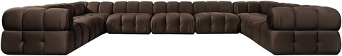 Camden Brown Velvet Performance Fabric Upholstered Sectional, 9-Piece