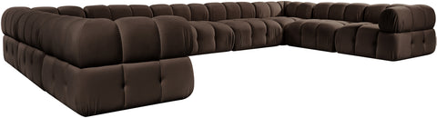 Camden Brown Velvet Performance Fabric Upholstered Sectional, 9-Piece
