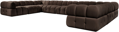 Camden Brown Velvet Performance Fabric Upholstered Sectional, 9-Piece
