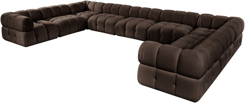 Camden Brown Velvet Performance Fabric Upholstered Sectional, 9-Piece