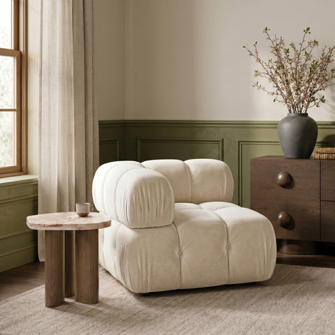 Camden Cream Velvet Performance Fabric Upholstered Corner Chair, 1 Piece