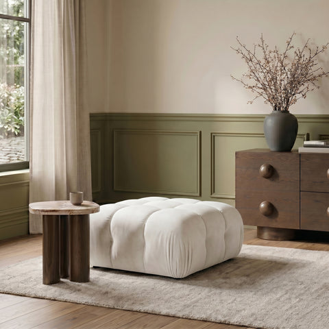 Camden Cream Velvet Performance Fabric Upholstered Ottoman, 1 Piece