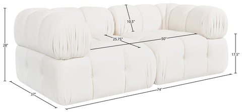 Camden Cream Velvet Performance Fabric Upholstered Sofa, 2-Piece