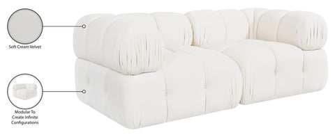Camden Cream Velvet Performance Fabric Upholstered Sofa, 2-Piece