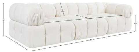 Camden Cream Velvet Performance Fabric Upholstered Sofa, 3-Piece