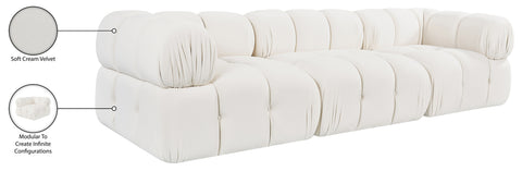 Camden Cream Velvet Performance Fabric Upholstered Sofa, 3-Piece