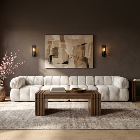 Camden Cream Velvet Performance Fabric Upholstered Sofa, 4-Piece