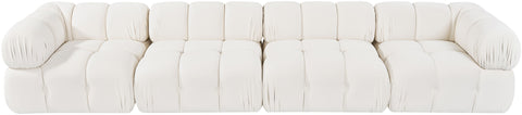 Camden Cream Velvet Performance Fabric Upholstered Sofa, 4-Piece