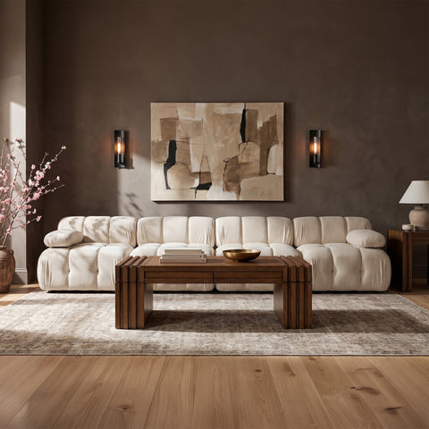 Camden Cream Velvet Performance Fabric Upholstered Sofa, 4-Piece (Style 2)