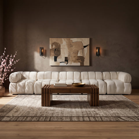 Camden Cream Velvet Performance Fabric Upholstered Sofa, 5-Piece