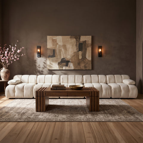 Camden Cream Velvet Performance Fabric Upholstered Sofa, 5-Piece (Style 2)
